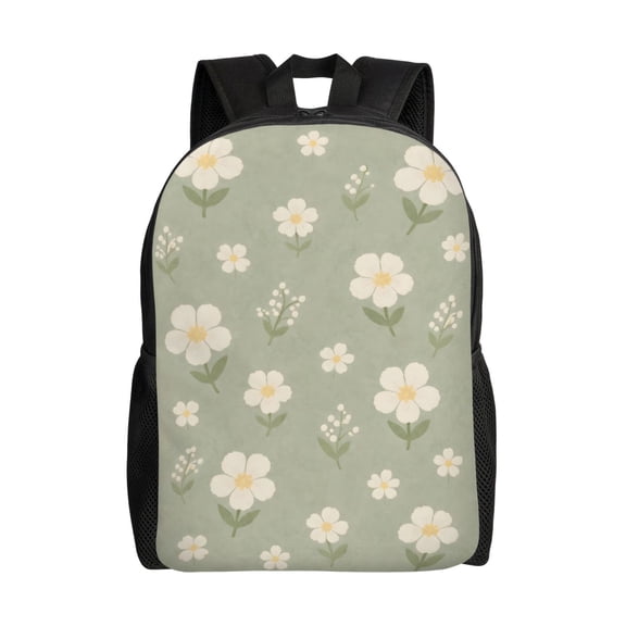 White Daisy Floral Backpack Full Front Print Travel Laptop Bag for Men and Women