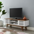 thumbnail image 2 of Media TV Stand Console Table, Wood, Brown Walnut White, Modern Contemporary Urban Design, Living Lounge Room Hotel Lobby Hospitality, 2 of 8