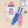 thumbnail image 2 of Okbabeha My First 4th of July Outfit Baby Boy Fourth of July  one-piece  Romper+American Flag Overall Pants+Knot Hat Clothes Set, 2 of 7