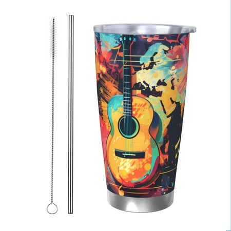 

Vsdgher World Map Guitar Illustration 20 Oz Stainless Steel Vacuum Insulated Travel Mug Coffee Cup for Home Office Outdoor Works Great for Ice Drinks and Hot Beverage -Straw Two-piece Set