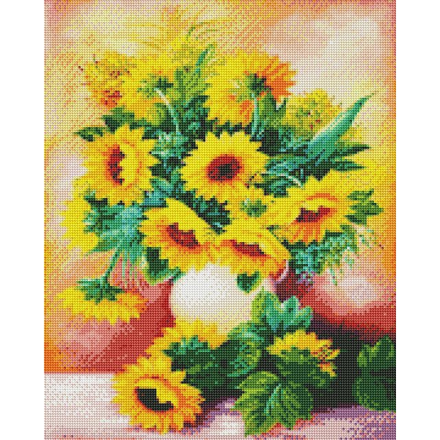Pintura de pared decorativa de flor de girasol hecha a mano, pintura de diamante 3D, pintura de diamante enmarcada, pasta de diamante (sin marco)
