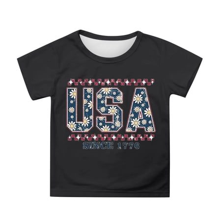 Ticikt Kids Independence Day Shirts 4th of July Shirt Cotton Short Sleeve Tees X2 Black 3-4 Years