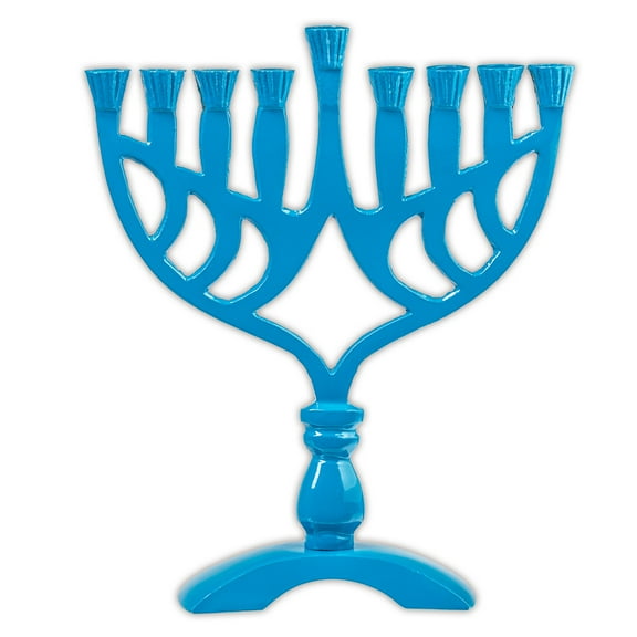 Ner Mitzvah, 7.5" Standard Size, Colored Geometric Hannukah Candle Menorah - Blue Color