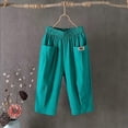thumbnail image 4 of Pants for Women Fashion Solid Cotton Linen Flax Elastic Pants Beach Leisure Trousers Cropped Shorts, 4 of 4