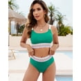 thumbnail image 5 of Women's High Waist Bikini Set Color Block Swimsuit 2 Piece High Cut Swimsuit Tummy Control Teen Cheeky, 5 of 6