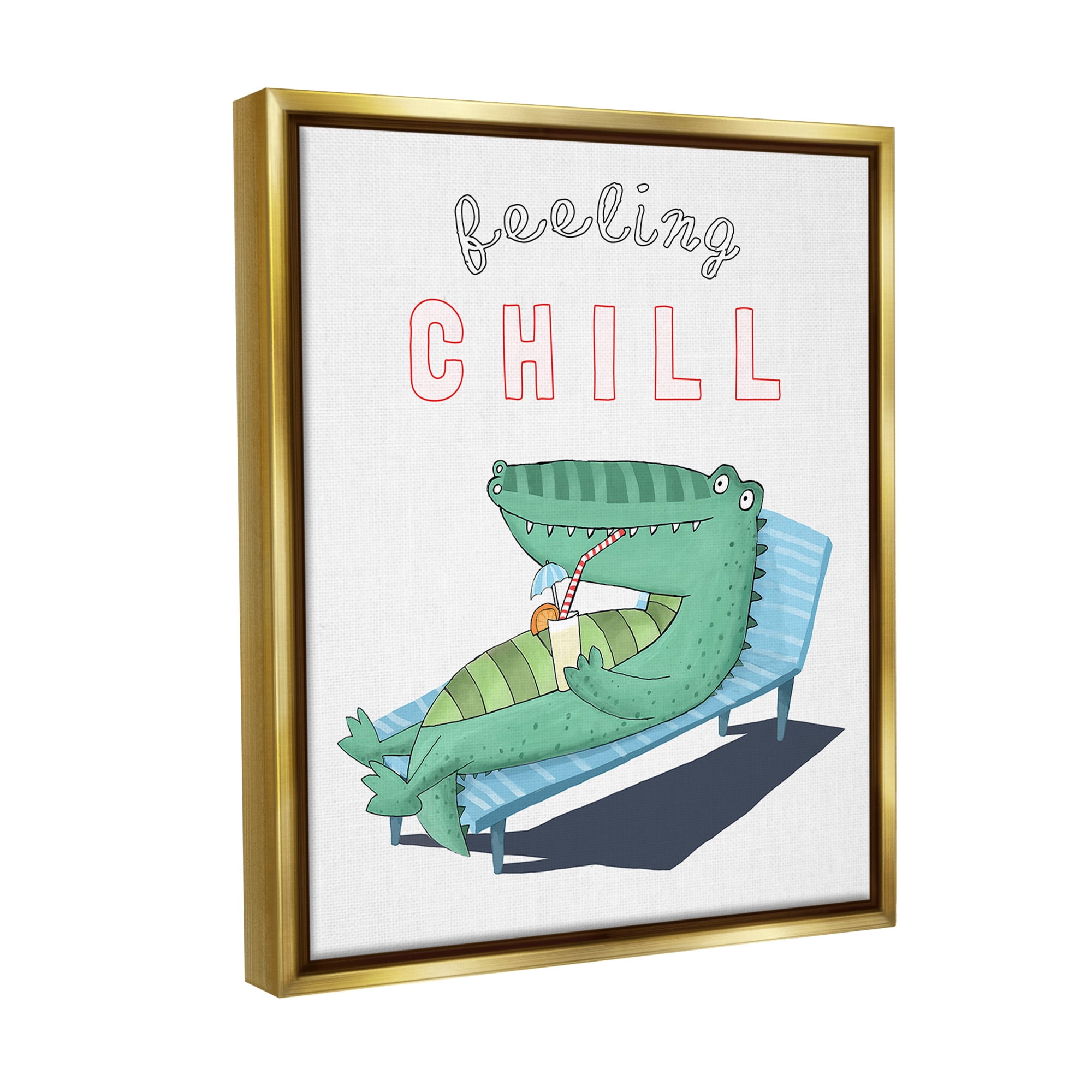 Stupell Industries Feeling Chill Alligator Animals & Insects Painting Gold Floater Framed Canvas Art Print Wall Art, 25 x 31