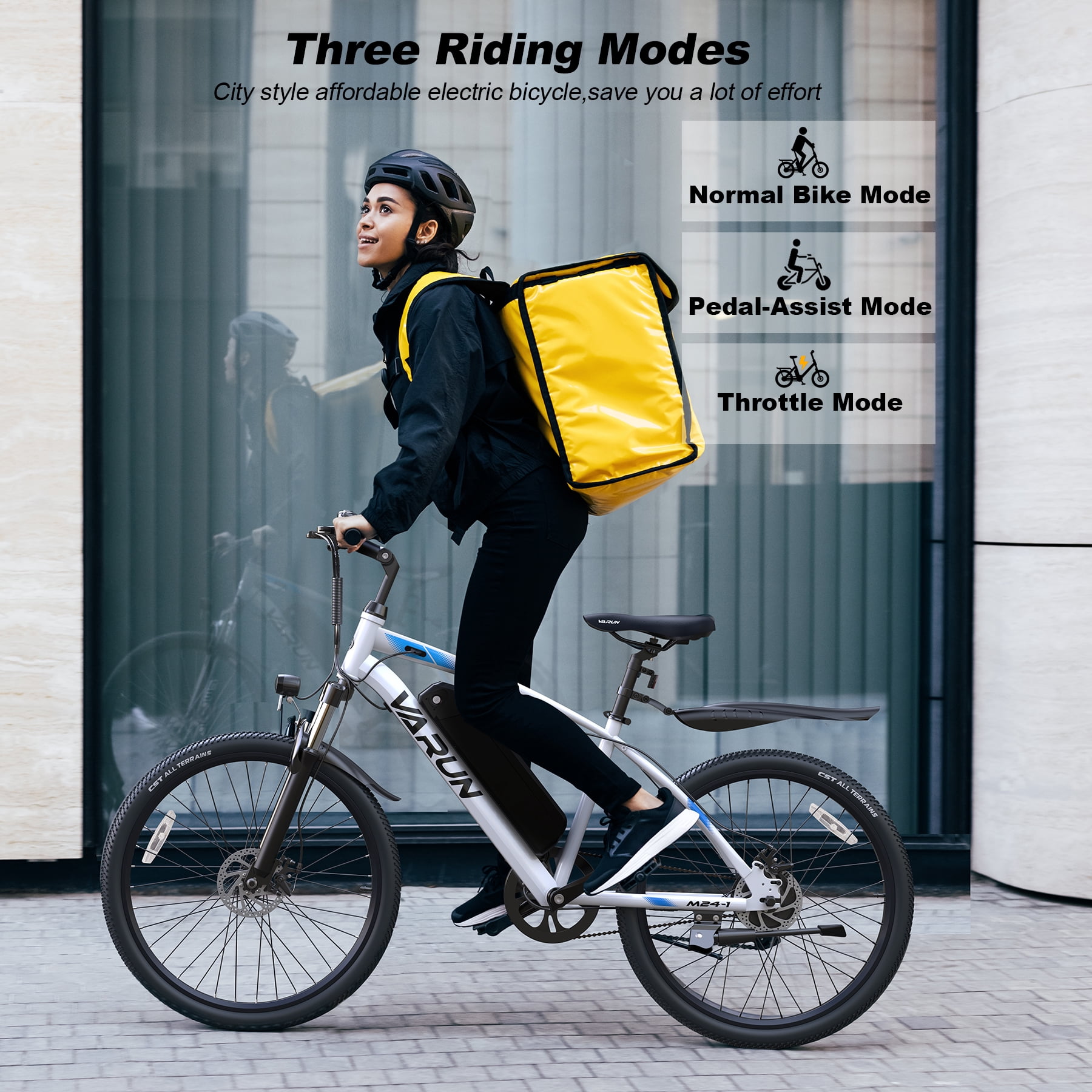 Varun Electric Bike for Adults, 24'' 500W Peak Ebike, Up to 35 Miles 20MPH Electric Mountain Bike with 36V 7.8AH Removable Battery, Fenders, Full Suspension, Bike Cover