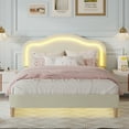 thumbnail image 2 of Euroco Upholstered Queen Platform Bed with Adjustable Height Headboard and LED Light Adults, Beige, 2 of 27