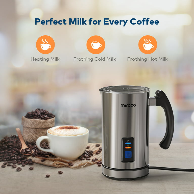 Miroco Milk Frother with Hot & Cold Milk Functionality, Automatic Stainless  Steel Milk Steamer for Home, Silver 