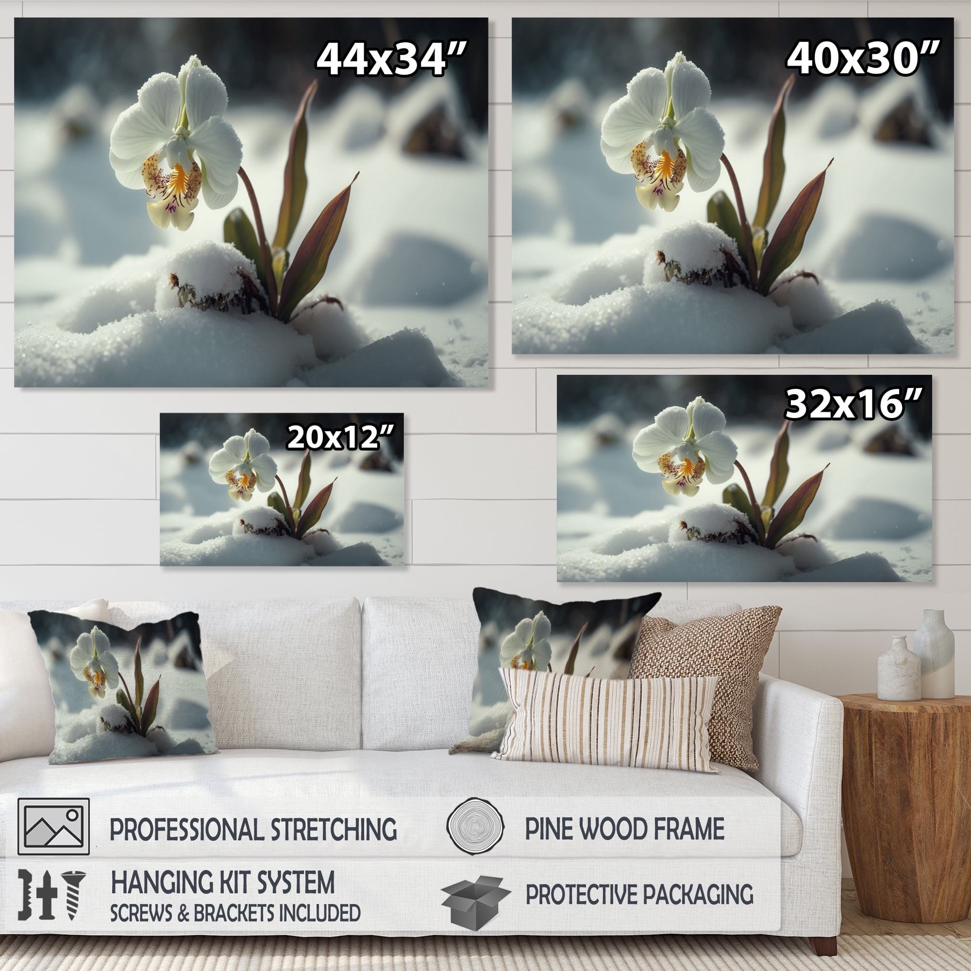 Designart A Blooming White Orchid Flower In Winter I Canvas Wall Art