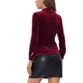 thumbnail image 3 of MODA NOVA Juniors Elegant Velvet Point Collar Long Sleeve Button Ruched Shirt Burgundy L, 3 of 5