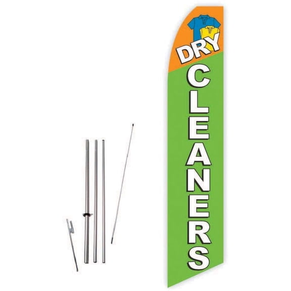 Dry Cleaners Green Super Novo Feather Flag - Complete with 15ft Pole Set and Ground Spike