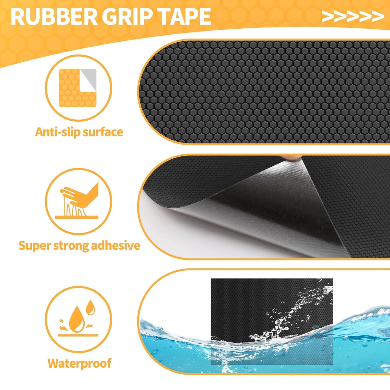 Rubber Grip Tape, 10 Pcs Strong Adhesive Non-Slip Tape, Enhanced Cuttable, Heat Resistant, Customizable with Grip for Handles and Contact Surfaces (Black, 6In x 9In)