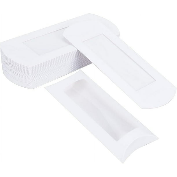 30 cajas de regalo de papel blanco tipo almohada de 16 x 7 x 2,5 cm (6,3 x 2,8 x 1 pulgada), con ventana de PVC visible, ideales para obsequios de cumpleaños, bodas y fiestas.