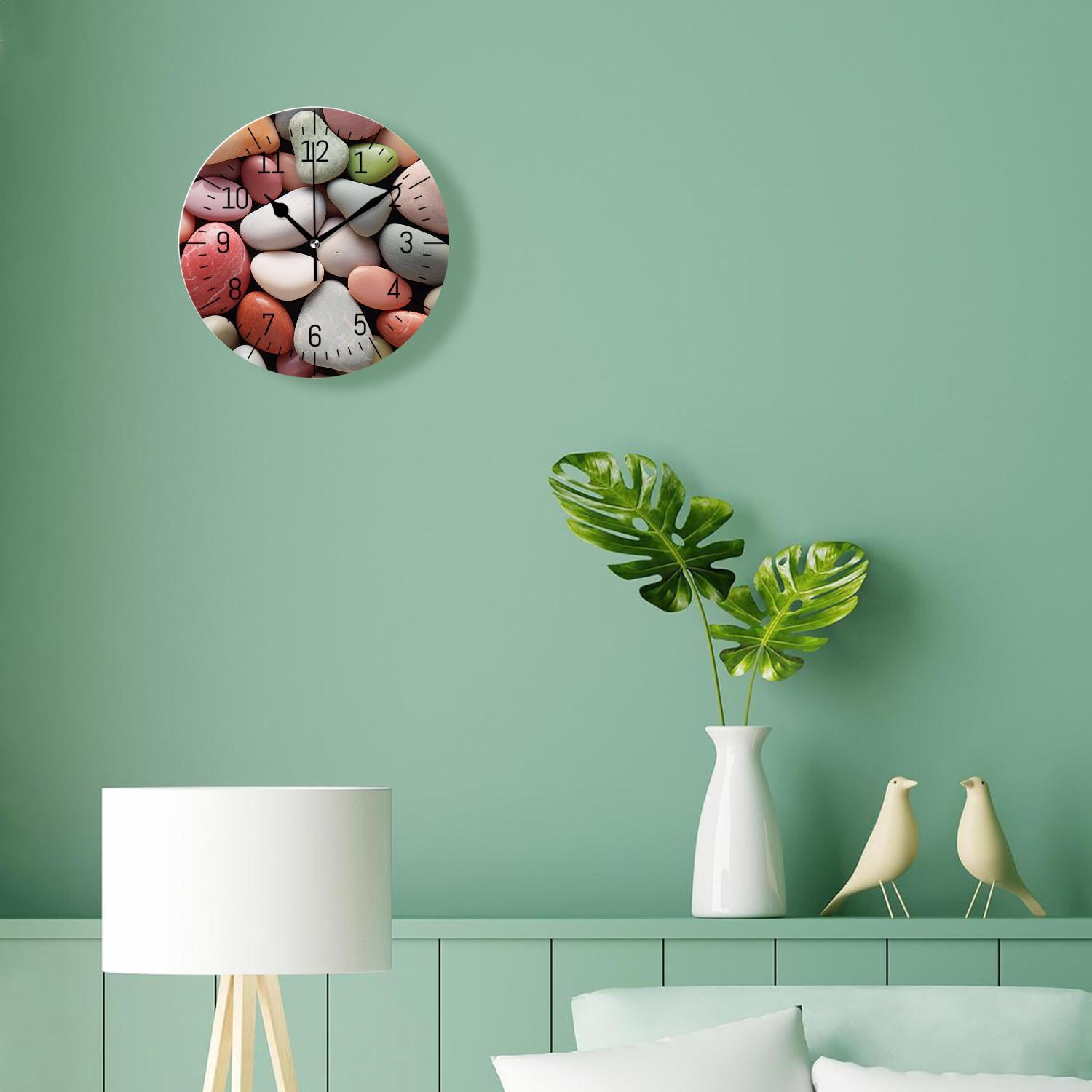 12 Inch Wall Clock Battery Operated Silent Clock Decorative for Office, Kitchen, Outdoor, Living Room，Cobble Stone Picture