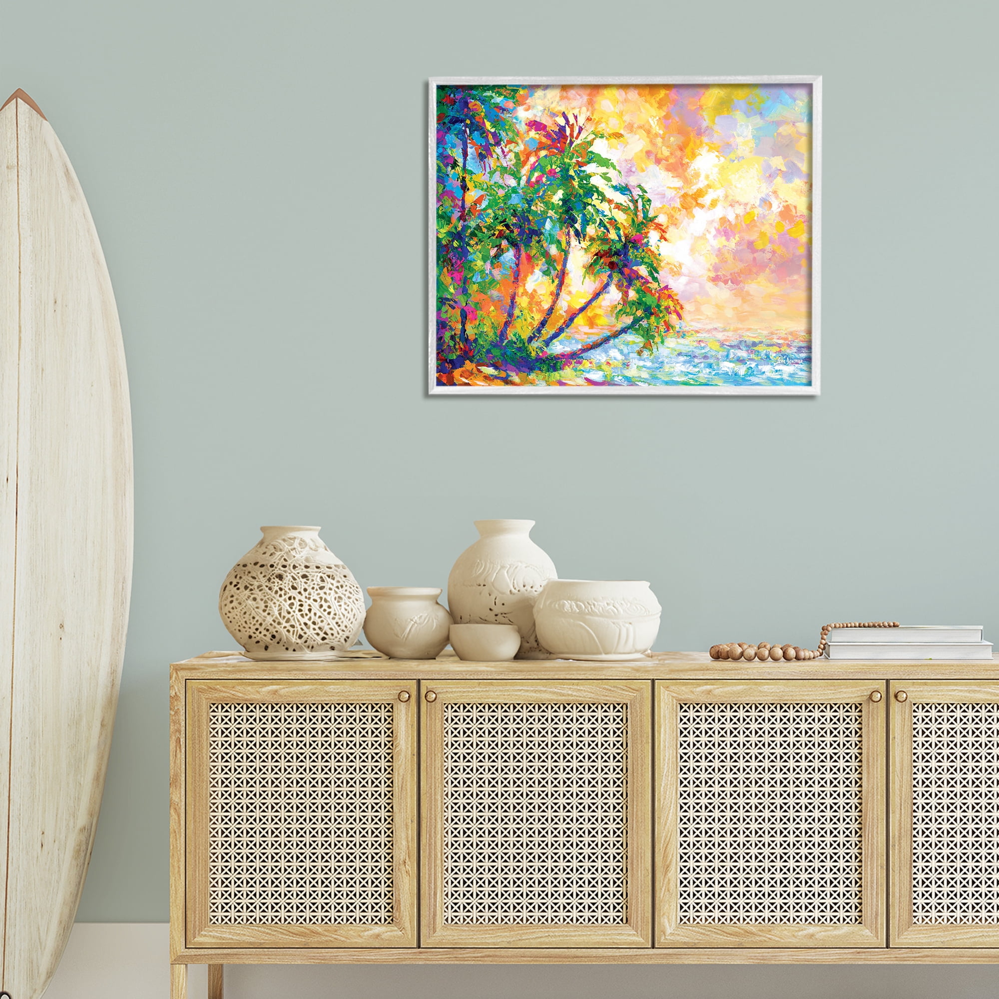Stupell Industries Full Beach Palms Landscape Painting White Framed Art Print Wall Art, 30 x 24