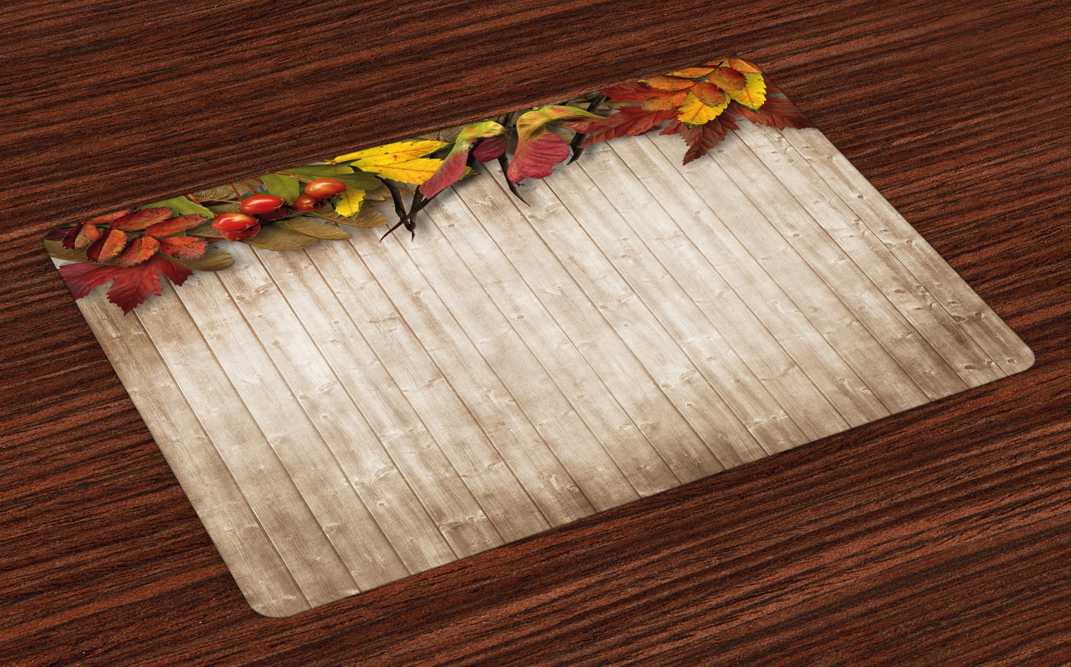 Fall Placemats Set of 4 Autumn Leaves and Berries Border on Vintage