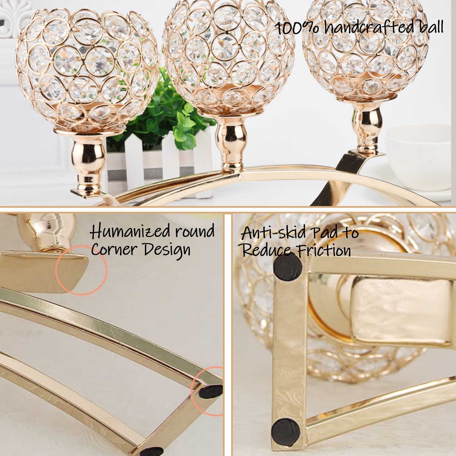 Floleo Crystal Candle Holders 3 Wick Gold Centerpiece Table Decorations For Dining Room Living Room Bling Votive Tealight Candle Holder Coffee Dining Table Centerpiece Decor Christmas Decorations