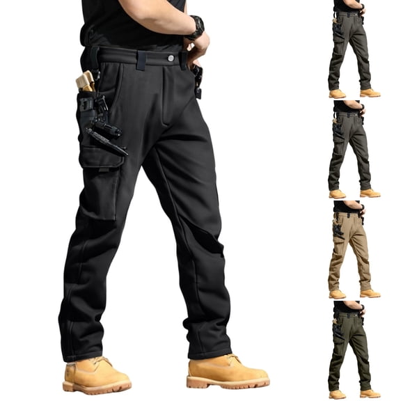 Nestiefly Mens Fleece Lined Cargo Pants Winter Snow Ski Waterproof Warm Outdoor Climbing Hiking Pant With Multi Pockets Black L