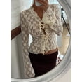 thumbnail image 5 of Caoirhny Women's Summer Lace Floral Tops Flare Long Sleeve Tie Front Sheer Slim Crop Cardigan Clubwear, 5 of 9