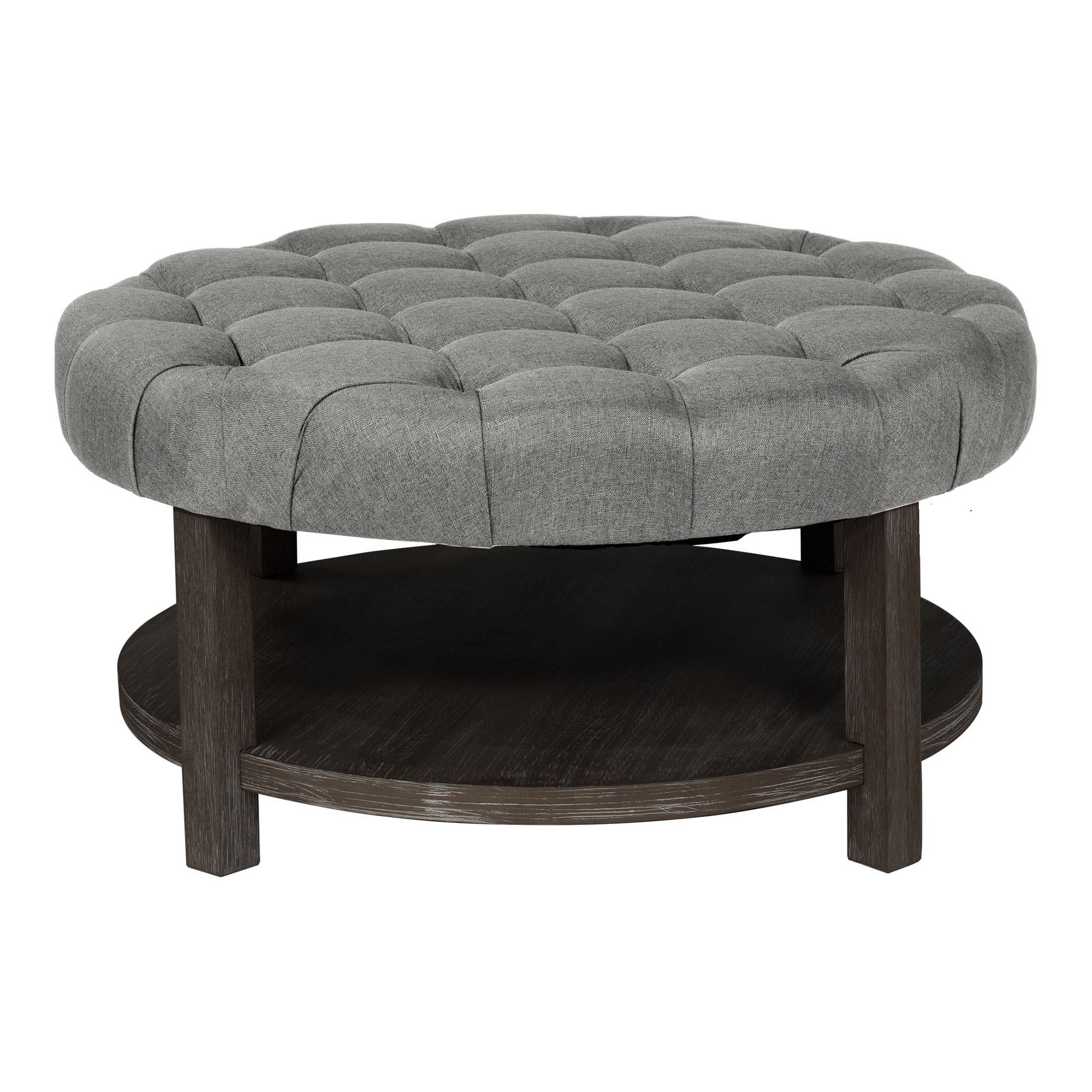 Furniture of America Button Round Coffee Ottoman, Antique Gray