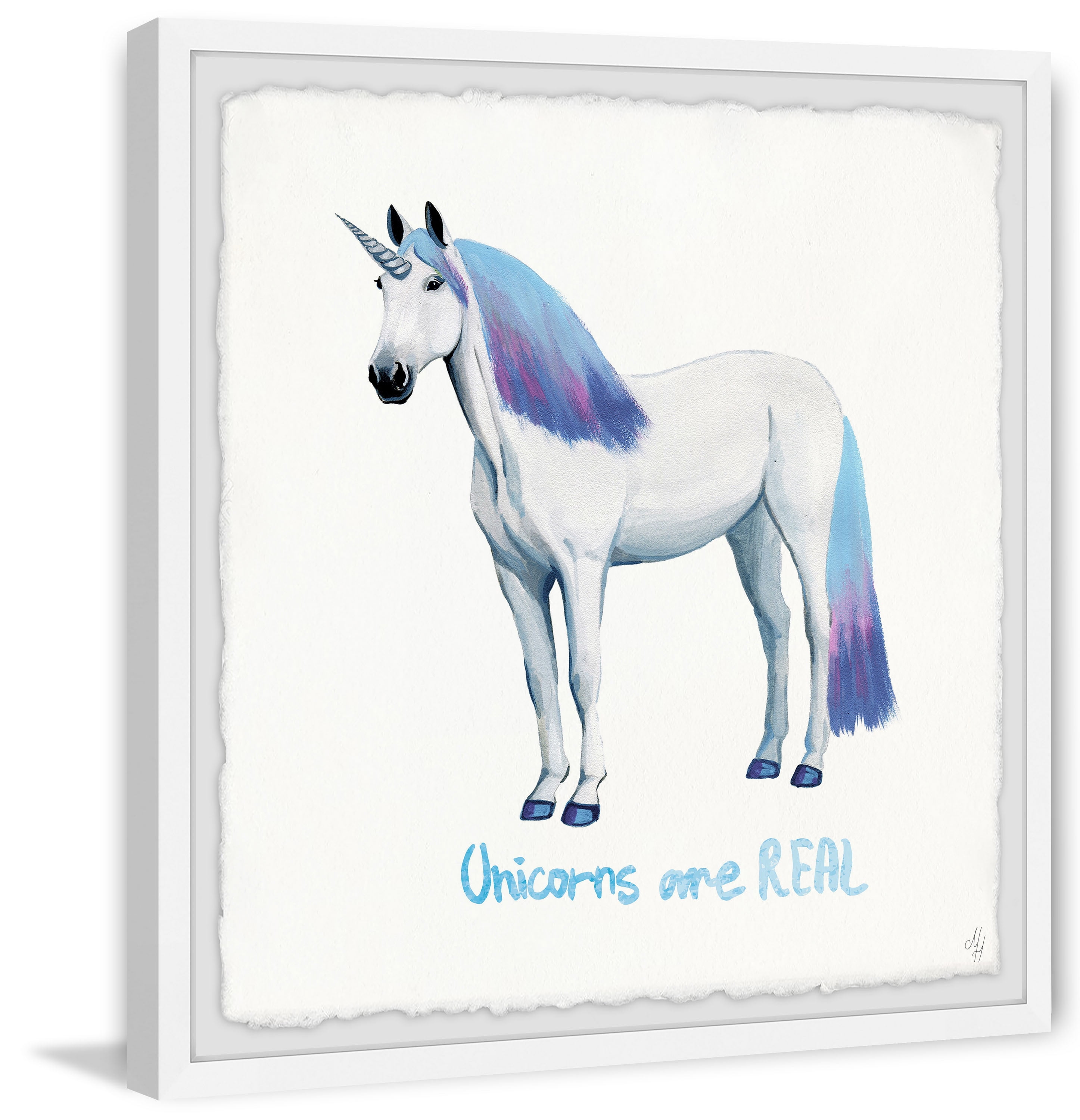 Marmont Hill Blue Ombre Unicorn Hair Framed Wall Art