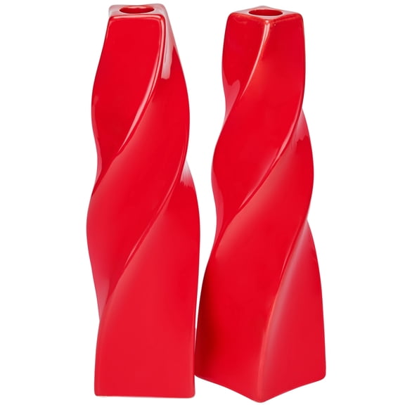 Aria Home Adele Curvy Tall Ceramic Taper Candle Holders Modern Home Decor Set of 2, Red