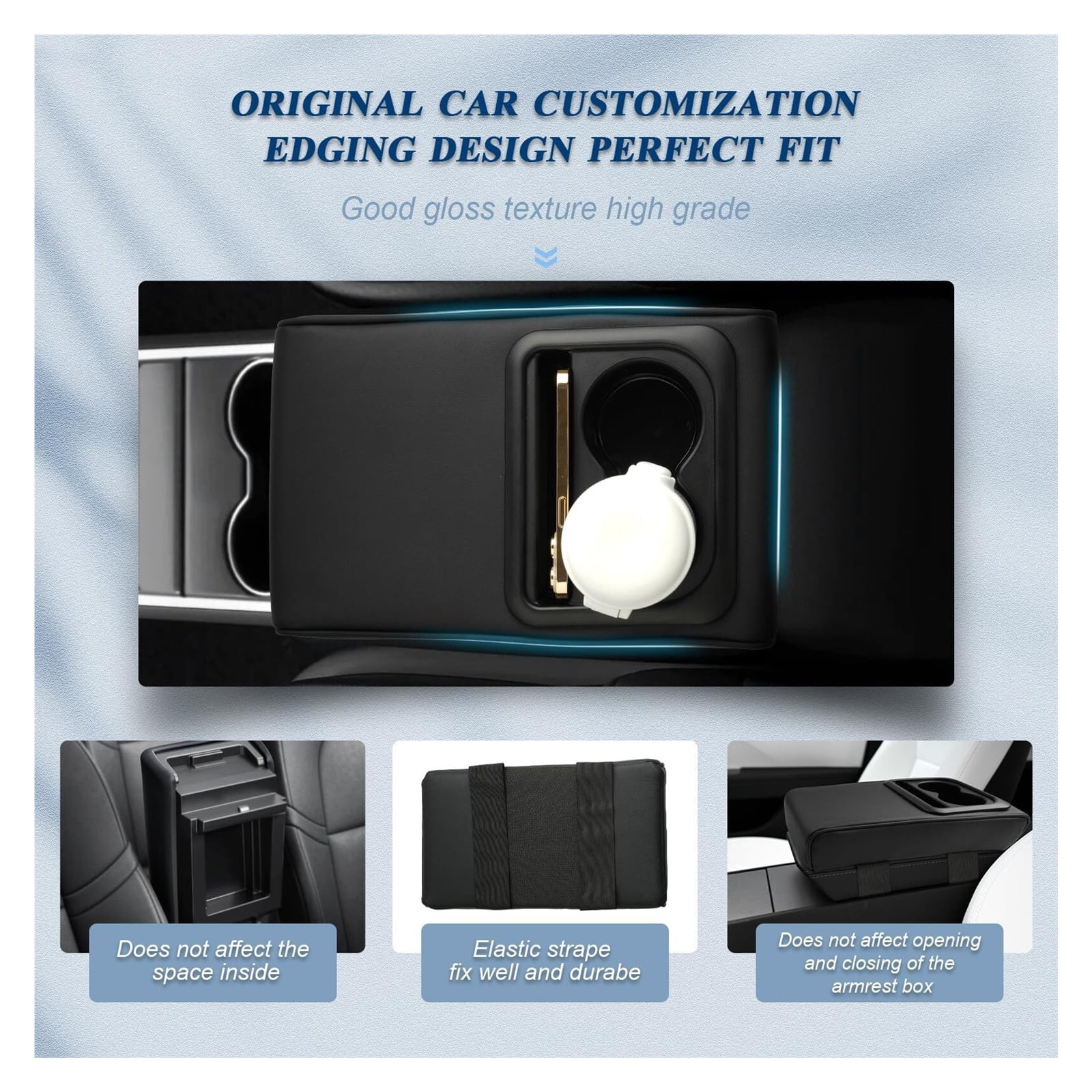 GUANGHUI Auto Center Console Armrest Pillow Arm Rest Cover Memory Foam Car Armrest Cushion with Cup Holder & Phone Holder Car Interior Accessories Armrest Booster Cushion Universal for Most Car