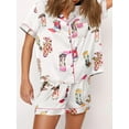 thumbnail image 3 of Elippeo Women’s 2 Piece Pajamas Set Short Sleeve Cartoon Print Button Up Shirt + Shorts Set Loungewear, 3 of 5