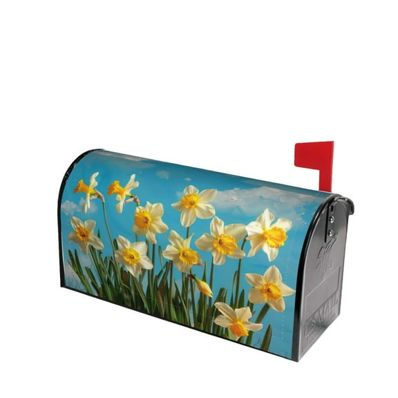 PHELIKA Spring Daffodils With Blue Sky Magnetic Mailbox Covers Post Letter Box Cover Standard Size 21"H x 18"W