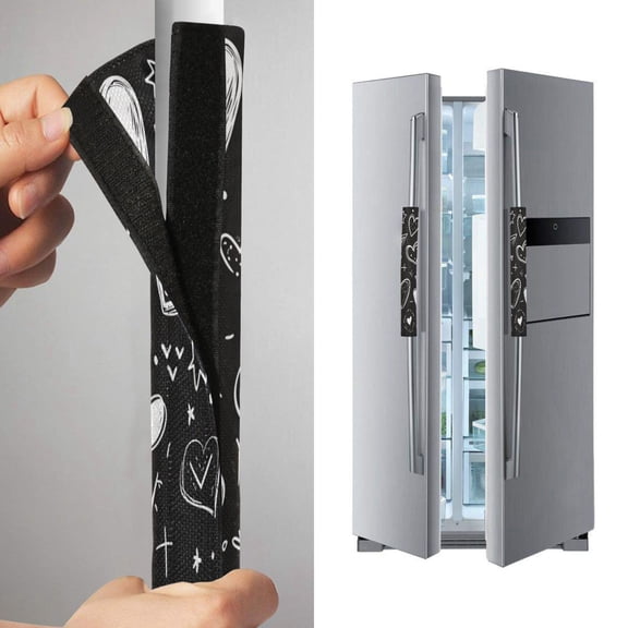 2 Pack Universal Adjustable Appliance Handle Covers for Fridge Oven Dishwasher Kitchen Decor Heart on Black Background
