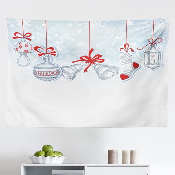 Christmas Tapestry, Holiday Season Backdrop with Pine Leaves Ball Classic Design Print, Fabric Wall Hanging Decor for Bedroom Living Room Dorm, 2 Sizes, Multicolor, by Ambesonne