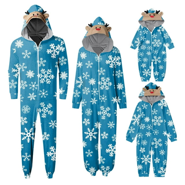 Pyjamas Assortis Flocon de Neige Bois de Renne Tenues Familiales Assorties, Pjs Assortis Amusants pour un Style Familial Cohésif (Bleu)