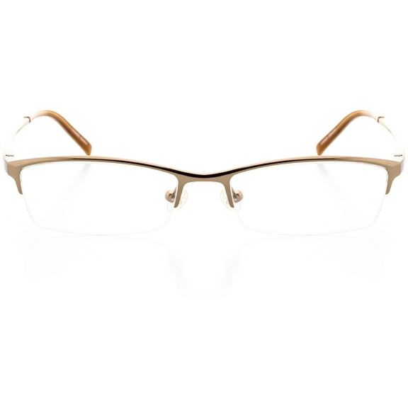Unisex Optical Eyewear - Rectangle Shape, Metal Half Rim, Golden Sun