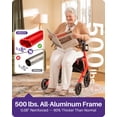 thumbnail image 3 of KEKOY Heavy-Duty Rollator Walker with Seat for Seniors, Walkers for Seniors with Seat, 500 lbs, Extra-Wide 19.5" Padded, K-Frame Reinforced, 10" TPR All-Terrain Wheels, Hidden Brake Cables, Red, 3 of 10