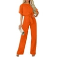 thumbnail image 5 of Huankd Womens Summer Casual Short Sleeve Pants Suit Beach Vacation Romper Belted Dressy Wedding Guest Jumpsuit Jumper Orange L, 5 of 5