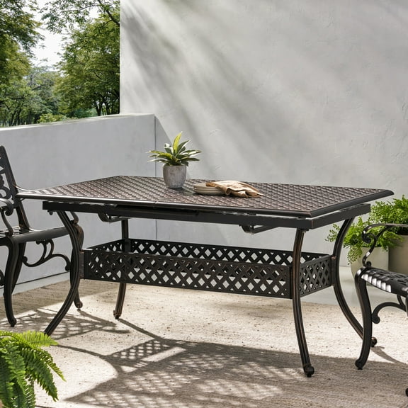 Cast Expandable Patio Furniture - Black Iron Legs, Weather Resistance 64" X 37.5" 29 Dining Table Natural Wood,