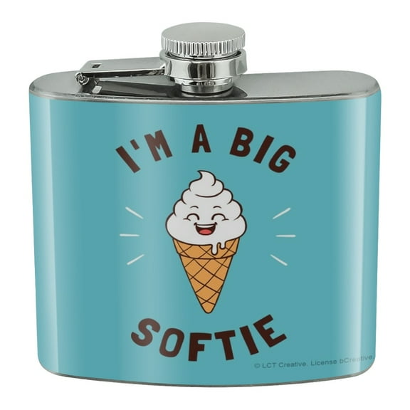 I'm A Big Softie Soft Serve Ice Cream Cone Funny Humor Stainless Steel 5oz Hip Drink Kidney Flask