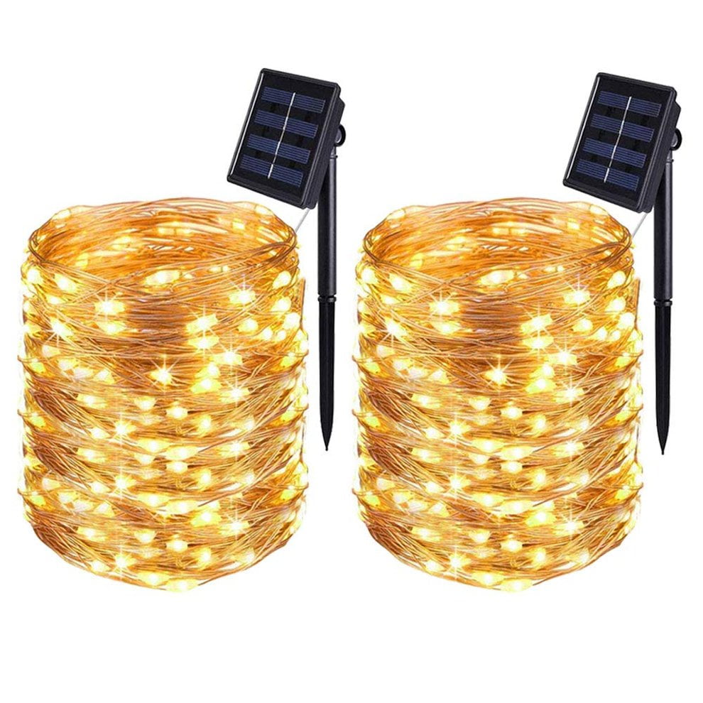 BOLWEO 2 Pack Solar String Lights 50 100 200 LED Cool Warm White Indoor Outdoor 