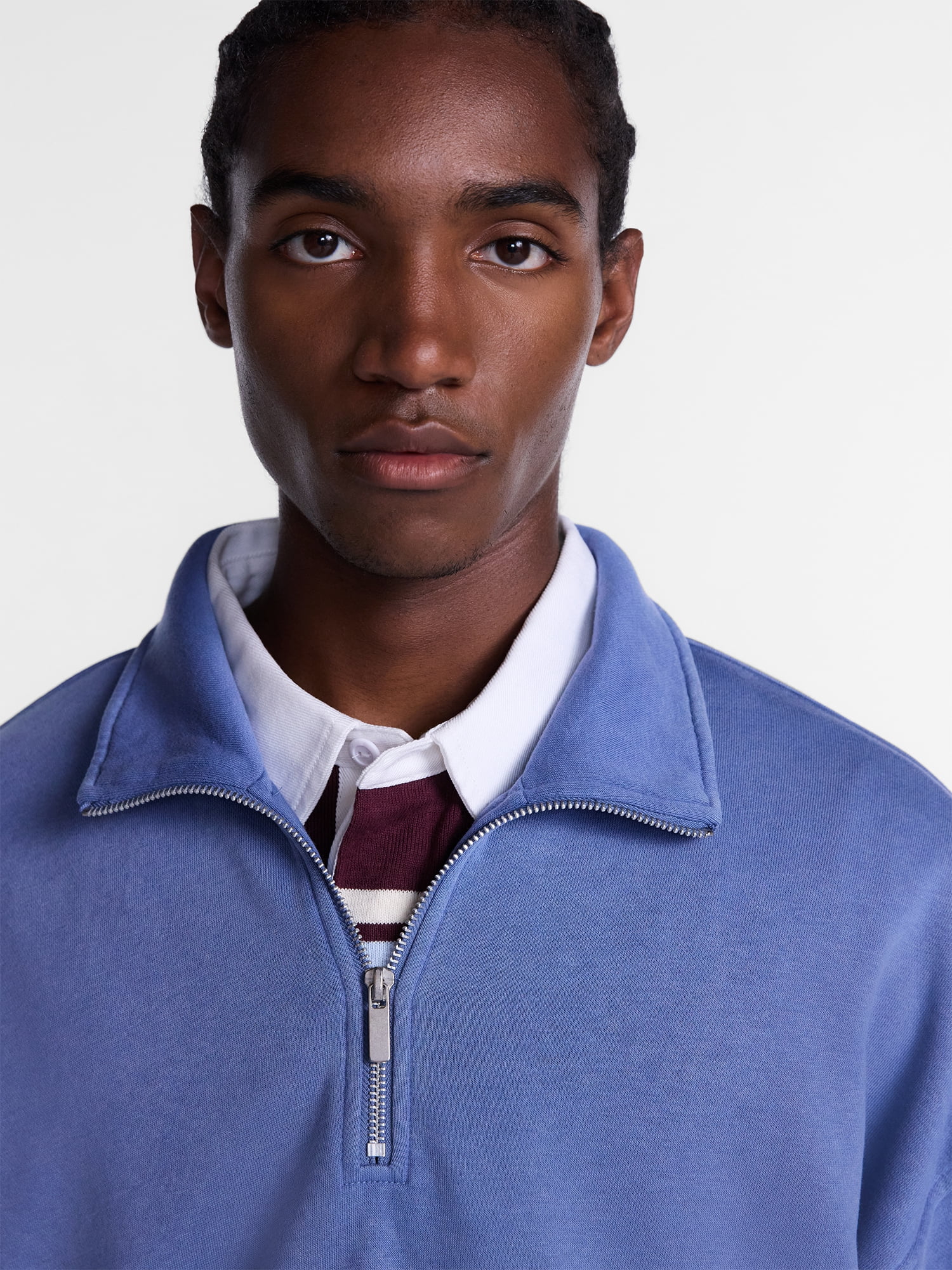 No Boundaries Boxy Fit Quarter Zip Fleece Sweatshirt with Long Sleeves, Men's XS-4XLT