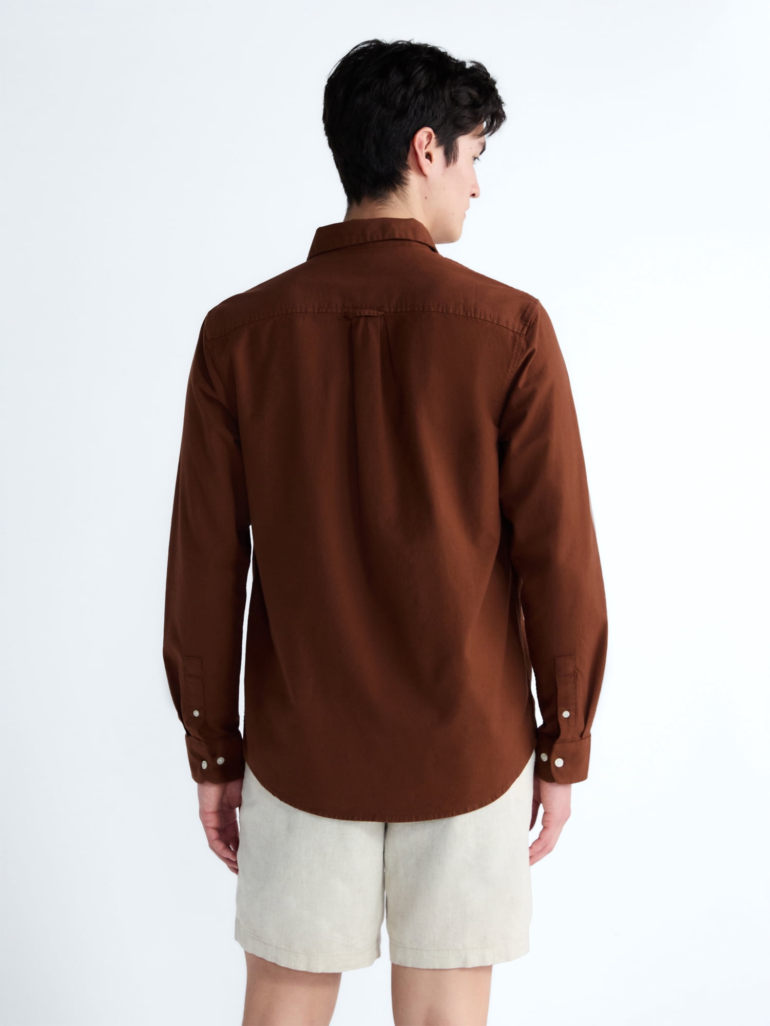 Free Assembly Men's Button Front Oxford Shirt with Long Sleeves, Sizes S-3XL
