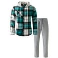 thumbnail image 2 of VBTAPA Mens Casual Outfits 2 Piece Hoodie Tracksuit Long Sleeve Button Down Plaid Shacket with Drawstring Waist Pants Matching Sets Fall Winter Stylish Sweatsuit on Clearance Green XXXL, 2 of 9