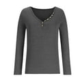 thumbnail image 4 of Hfyihgf Womens Deep V Neck Long Sleeve Henley Shirts Button Up Ribbed Knit Pullover Tops Casual Slim Fit Solid Tees Gray L, 4 of 5