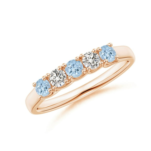 925 Silver Rose Plated 0.60 Ctw Aquamarine 5-Stone Women Love Eternity Ring