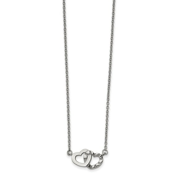 Solid Stainless Steel Interlocking Hearts Pendant Necklace Charm Chain - with Secure Lobster Lock Clasp 18"