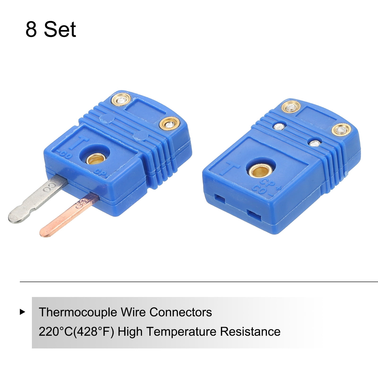 Uxcell Mini t Type Thermocouple Wire Connectors Male Female Plug Adapter High Temperature 220°C(428°F) for Thermocouple Sensor Probe Blue 8 Set