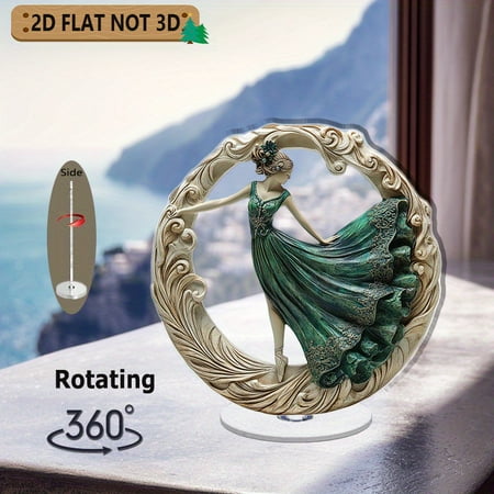 [2D flat] 1PC Revolving acrylic tabletop ornament featuring a graceful ballerina in intricate attire perfect for home display office ambiance or special event centerpiece