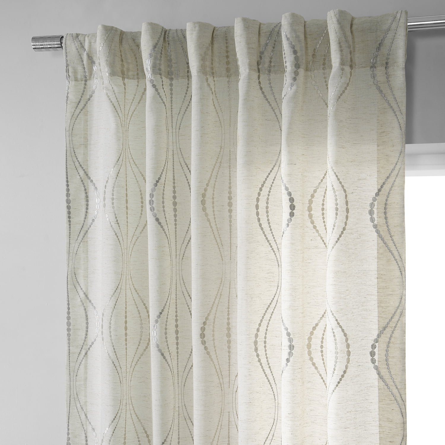 Suez Natural Embroidered Faux Linen Sheer Curtain (1 Panel), Suez Natural, 50W X 84L