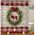 4PCS Merry Christmas Shower Curtain Set with Rugs, Red Buffalo Plaid
