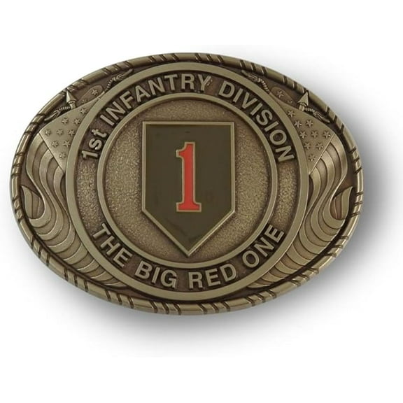 Indiana Metal Craft US ARMY 1ST Infantry Division Double USA Flag Solid Brass Belt Buckle - Made In USA
